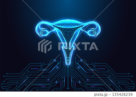 FemTech Uterus AI. Digital Reproductive Health, Fertility Science, Medical Technology Illustration 135426239