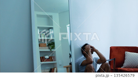 Stress, frustrated man and overwhelmed in house, poor mental health or anxiety for financial crisis. Bankruptcy, depressed or burnout person with debt worry, emotional breakdown or space for pressure Stress, frustrated man and overwhelmed in house, poor mental health or anxiety for financial crisis. Bankruptcy, depressed or burnout person with debt worry, emotional breakdown or space for pressure 135426579