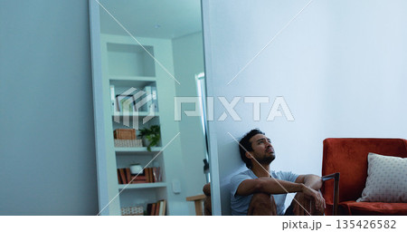 Sad, frustrated or overwhelmed man in home, poor mental health and anxiety for financial crisis. Bankruptcy, depressed and burnout person with space for debt worry, breakdown and pressure for stress Sad, frustrated or overwhelmed man in home, poor mental health and anxiety for financial crisis. Bankruptcy, depressed and burnout person with space for debt worry, breakdown and pressure for stress 135426582
