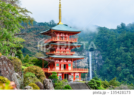 熊野 青岸渡寺三重塔と那智の滝 135428173