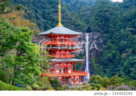 熊野 青岸渡寺三重塔と那智の滝 熊野 青岸渡寺三重塔と那智の滝 135428191