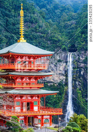 熊野 青岸渡寺三重塔と那智の滝 熊野 青岸渡寺三重塔と那智の滝 135428195