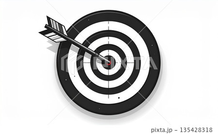 的の中心に命中した矢のイラスト、目標達成とビジネス戦略の成功を象徴するコンセプトイメージ 135428318