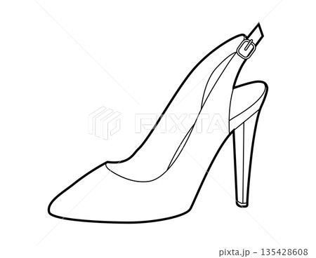 Slingback pump women heel single line pair. Strap open back dress footwear for office, reception, city walk, warm season Slingback pump women heel single line pair. Strap open back dress footwear for office, reception, city walk, warm season 135428608