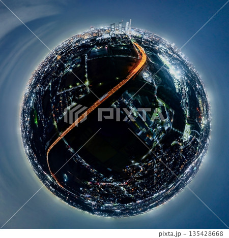 空撮「埼玉県」360度カメラで撮影した見沼田んぼ夜景 135428668