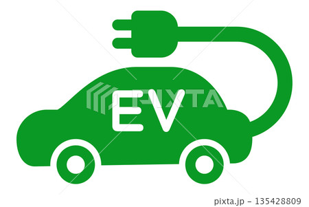 電気自動車を表すEV充電アイコン シンプルなエコカーのイラスト 135428809