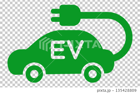 電気自動車を表すEV充電アイコン シンプルなエコカーのイラスト 135428809