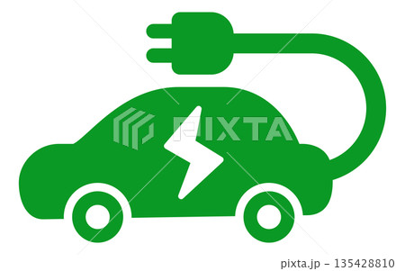 電気自動車を表すEV充電アイコン シンプルなエコカーのイラスト 135428810