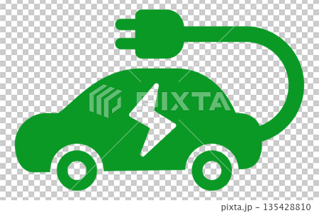 電気自動車を表すEV充電アイコン シンプルなエコカーのイラスト 135428810