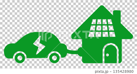 Icon of charging an electric car in a solar-powered home Illustration of eco-friendly home and EV home charging Icon of charging an electric car in a solar-powered home Illustration of eco-friendly home and EV home charging 135428980