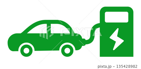 電気自動車とEV充電スタンドのアイコン 充電インフラとエコカーを表すイラスト 135428982