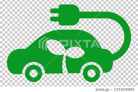 Electric car icon with a bud mark representing eco. Image of environmentally friendly EV and charging. Electric car icon with a bud mark representing eco. Image of environmentally friendly EV and charging. 135428985