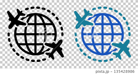 International travel and global travel icon represented by a globe and airplane 135428986