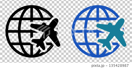 國際旅行和全球旅行的標誌是地球儀和飛機。 135428987