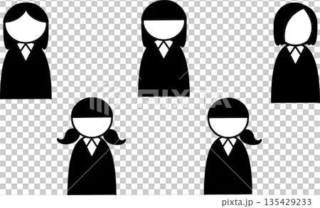 一套簡潔的女性商務圖標,適用於辦公室職員、上班族和學生。 一套簡潔的女性商務圖標,適用於辦公室職員、上班族和學生。 135429233