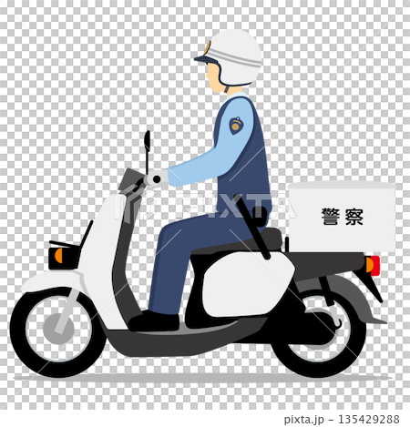 スクータータイプのオートバイに乗る警察官 135429288
