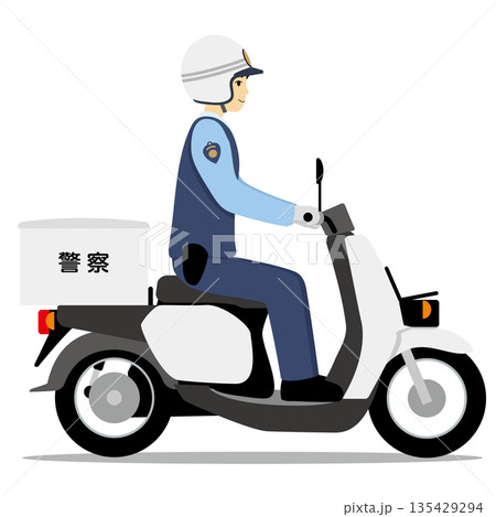 スクータータイプのオートバイに乗る警察官 135429294