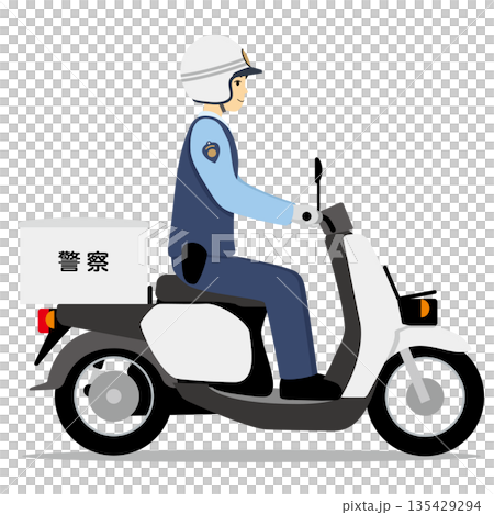 スクータータイプのオートバイに乗る警察官 135429294