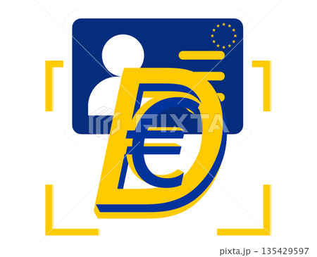 Digital Euro, EUR and digital ID as eID. symbol icon of electronic identification and passport for CBDC digital money QR-Code scan, isolated 135429597