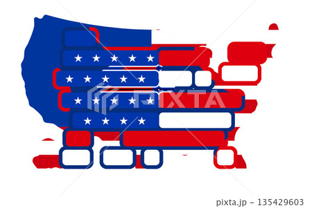 creative abstract simplified shape of the map America, United States of America as symbol by horizontal lines with rounded corners in blue and red as the colors of the USA isolated creative abstract simplified shape of the map America, United States of America as symbol by horizontal lines with rounded corners in blue and red as the colors of the USA isolated 135429603