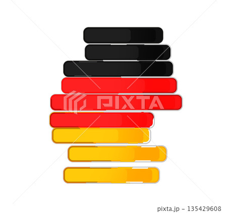 creative abstract shape of the map of Germany as symbol by horizontal lines with rounded corners in black red orange-yellow as german colors, isolated illustration 135429608