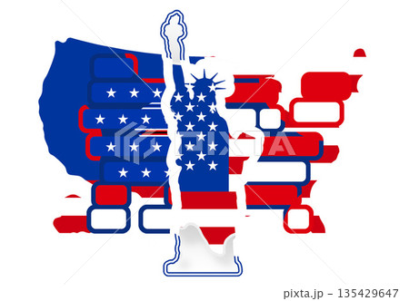 Statue of Liberty of the USA, United States of America map shape creative abstract symbolic silhouette design, isolated Statue of Liberty of the USA, United States of America map shape creative abstract symbolic silhouette design, isolated 135429647