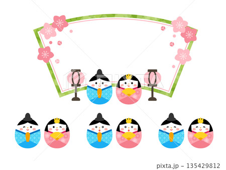 おひなさまと桃の花のひな祭りフレーム 135429812