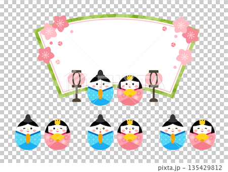 おひなさまと桃の花のひな祭りフレーム 135429812