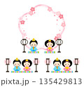おひなさまと桃の花のひな祭りフレーム 135429813