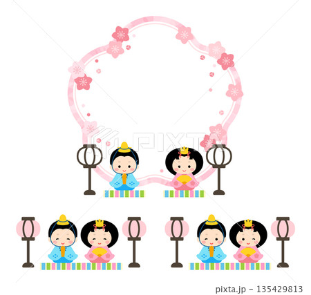 おひなさまと桃の花のひな祭りフレーム 135429813