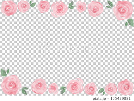 水彩粉紅玫瑰邊框插畫 | 溫柔優雅的花卉設計 135429881