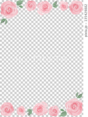 水彩粉紅玫瑰邊框插畫 | 溫柔優雅的花卉設計 135429882