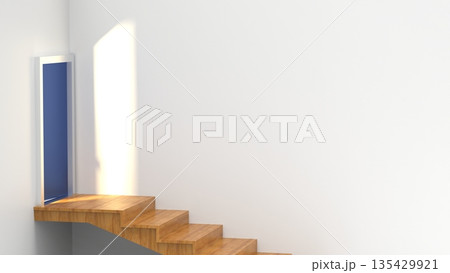 長い階段を登る　目標を目指して階段を上がる　様々な場面で使えるCGイメージ 135429921