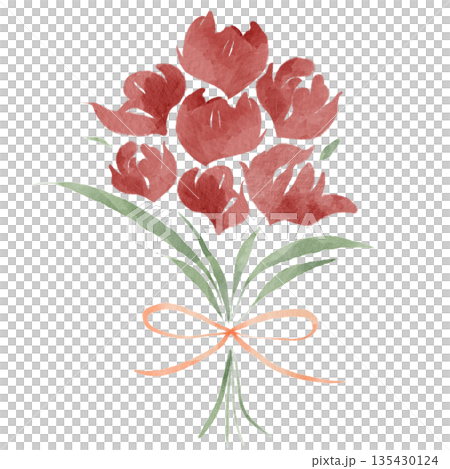 Watercolor-style bouquet of red tulips | A gorgeous floral design that will brighten up spring 135430124