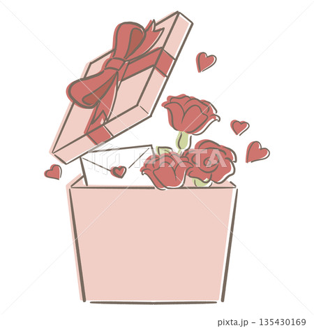 バレンタイン プレゼントボックス ピンク 赤 リボン 135430169