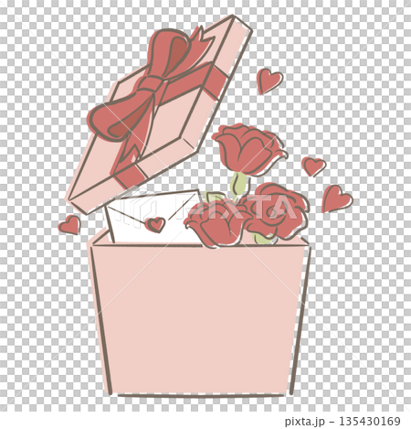 バレンタイン プレゼントボックス ピンク 赤 リボン 135430169
