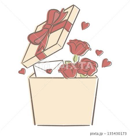 バレンタイン プレゼントボックス ベージュ 赤 リボン 135430173