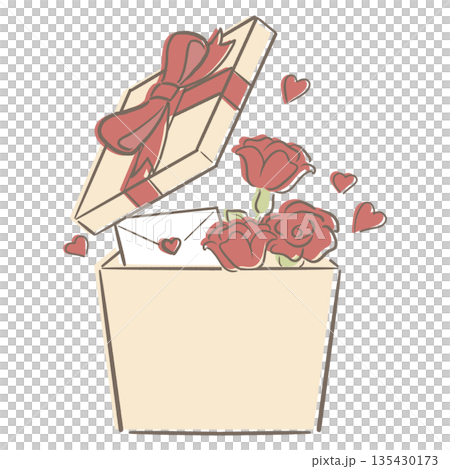 バレンタイン プレゼントボックス ベージュ 赤 リボン 135430173