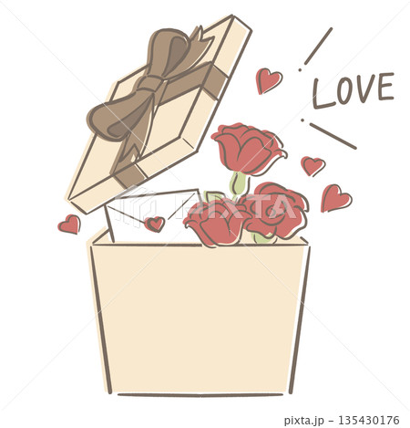 バレンタイン プレゼントボックス ベージュ 茶 リボン LOVE バレンタイン プレゼントボックス ベージュ 茶 リボン LOVE 135430176