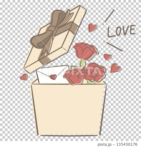 バレンタイン プレゼントボックス ベージュ 茶 リボン LOVE バレンタイン プレゼントボックス ベージュ 茶 リボン LOVE 135430176
