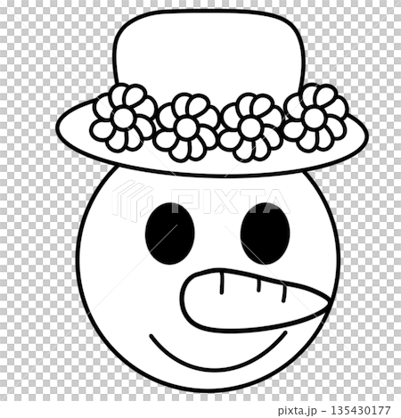 Cartoon snowman with a hat, black and white line art illustration. Cartoon snowman with a hat, black and white line art illustration. 135430177