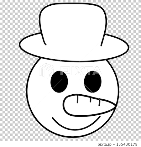 Snowman head with a hat, black and white line drawing.Clipart 135430179