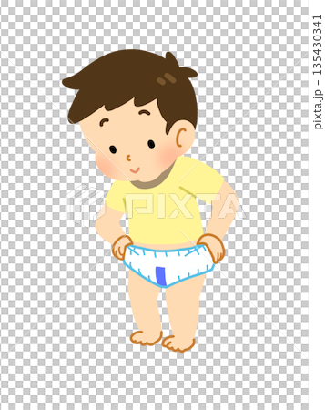 一個男孩試圖脫掉尿布 一個男孩試圖脫掉尿布 135430341