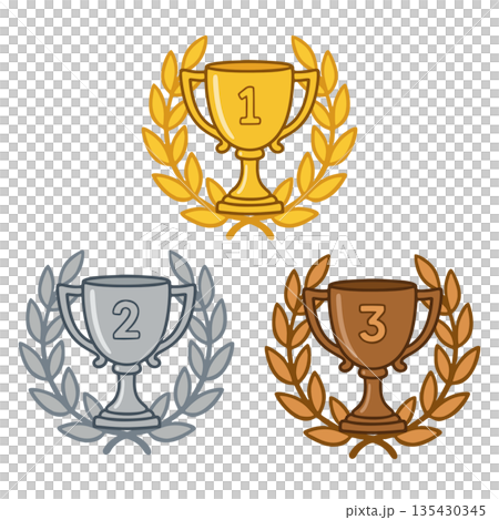 Gold, silver and bronze trophy icon illustration set Gold, silver and bronze trophy icon illustration set 135430345