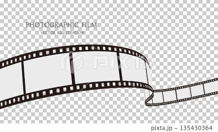 16:9の背景素材：ダイナミックな動きをした35mm写真フィルムのベクターイラストデータ 135430364