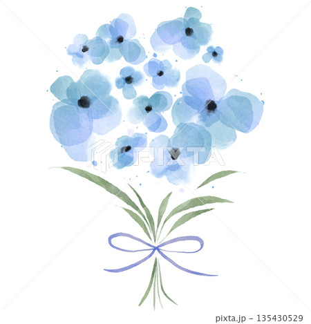 水彩風の水色の花束イラスト 水彩風の水色の花束イラスト 135430529
