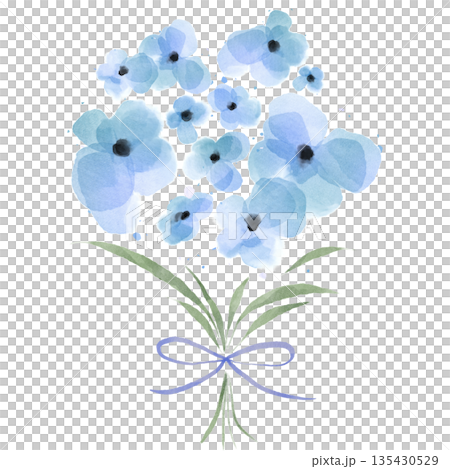 水彩風の水色の花束イラスト 水彩風の水色の花束イラスト 135430529