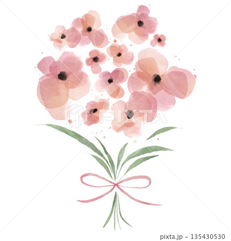 水彩風のピンクの花束イラスト 水彩風のピンクの花束イラスト 135430530