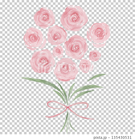 水彩粉色玫瑰花束插畫 | 溫柔優雅的花卉設計 135430531