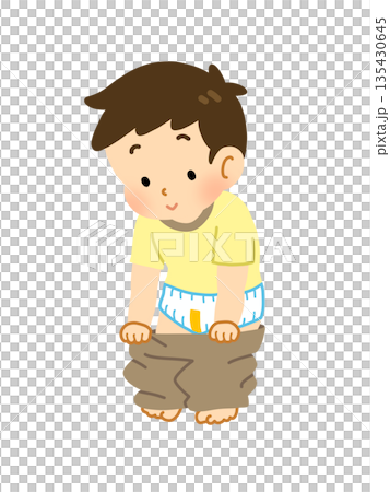 Boy changing diaper and putting on pants 135430645